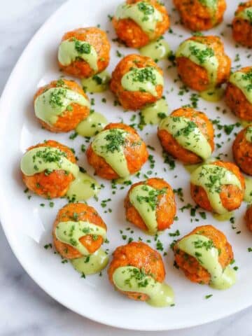 Baked Salmon Meatballs with Creamy Avocado Sauce Recipe