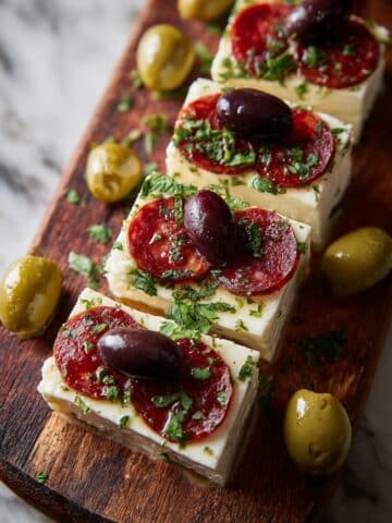 Marinated Cheese Appetizer with Salami & Green Olives Recipe