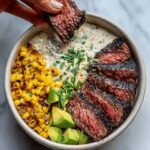 Steak Avocado Roasted Corn Bowl with Cilantro Cream Sauce Recipe