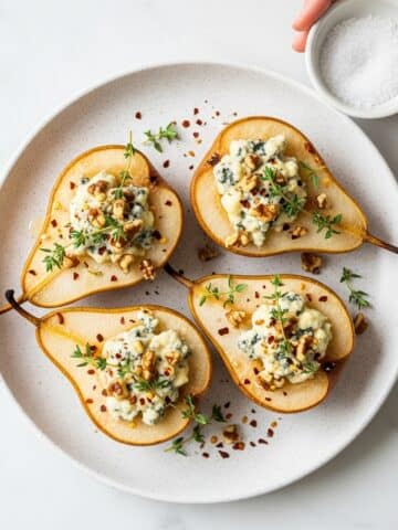 Blue Cheese Stuffed Pears with Walnuts, Honey, and Thyme Recipe