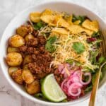 Crispy Potato Taco Bowls with Ground Turkey and Toppings Recipe