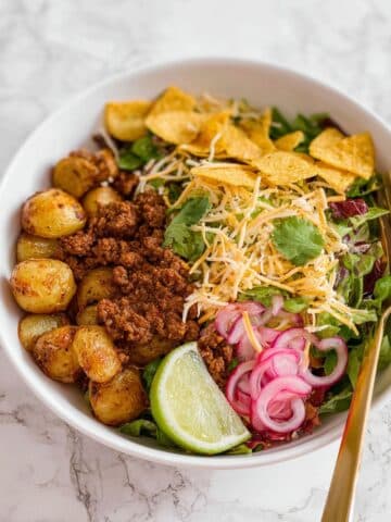 Crispy Potato Taco Bowls with Ground Turkey and Toppings Recipe