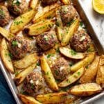 Sheet Pan Biftekia with Lemony Potato Wedges Recipe