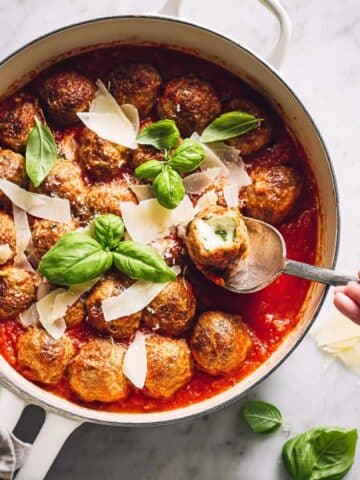 Chicken Parmesan Meatballs Stuffed with Mozzarella in Marinara Sauce Recipe