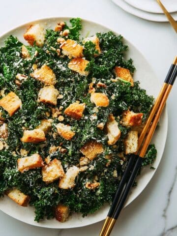 Parmesan Kale Salad with Homemade Croutons and Lemon Balsamic Dressing Recipe