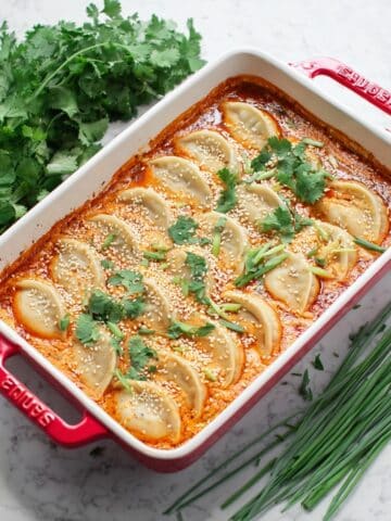 Viral One-Pan Baked Dumplings with Coconut Curry Sauce Recipe