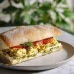 Herb Omelette Breakfast Sandwich with Pistachio Pesto and Fresh Veggies Recipe