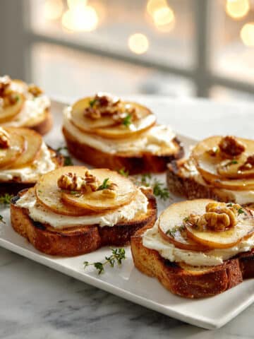 Savory French Toast with Goat Cheese, Roasted Pears, and Spicy Honey Recipe