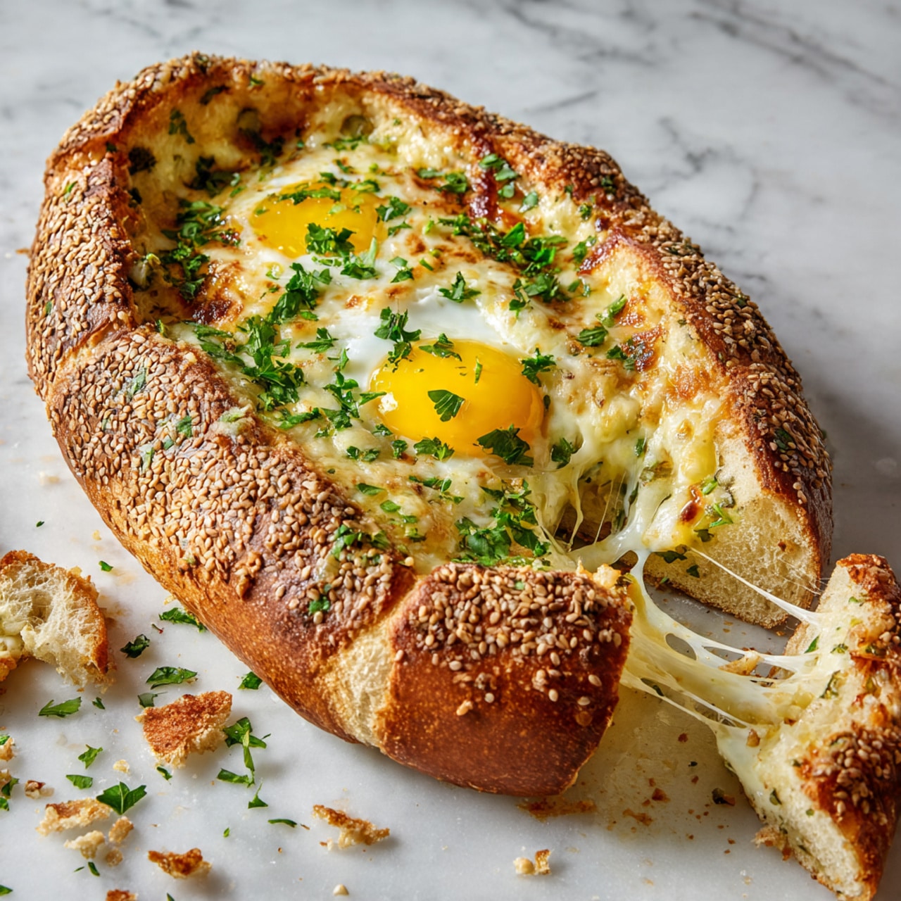 Bread Rowboat Cheese and Egg Georgian-Inspired Bread Boat for a Cozy Meal
