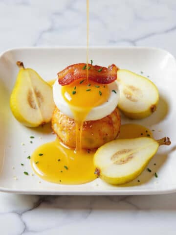 Sublime Burrata on Roasted Pears with Thyme, Grilled Pancetta & Maple Syrup Recipe