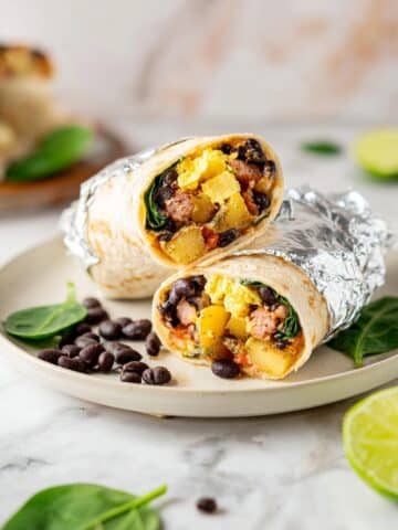 Sheet Pan Breakfast Burritos with Ground Turkey, Eggs, Veggies, and Cheese Recipe