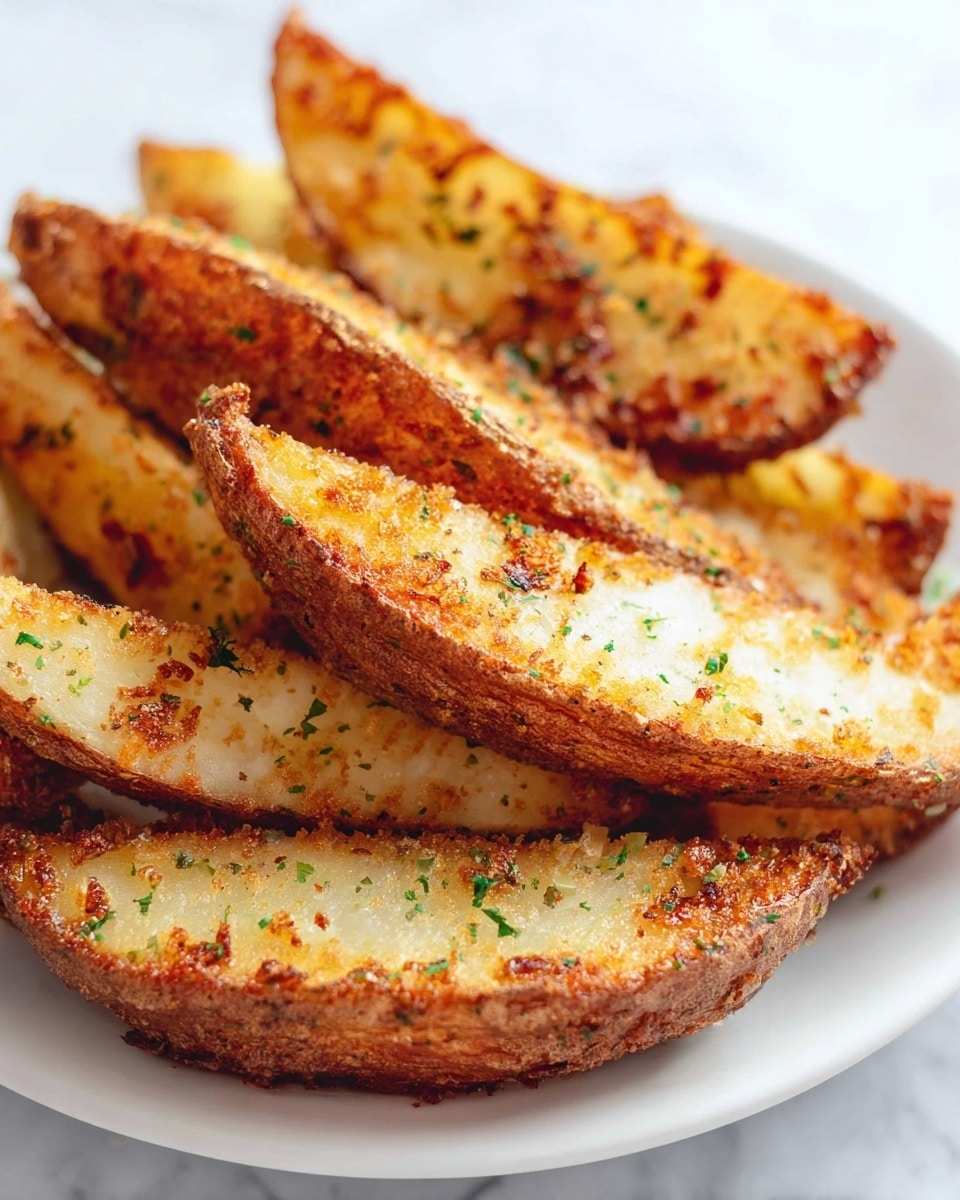 The image shows a baking tray filled with thirteen thick potato wedges spaced evenly in rows. Each wedge has a browned, crispy outer skin layer covered in a dark spice mix, with a soft, light golden inner potato layer visible. The wedges are arranged on a dark metal tray, placed on a white marbled surface. The texture of the potato's crispy skin looks crunchy and rough, while the inside appears tender and smooth. Photo taken with an iphone --ar 4:5 --v 7