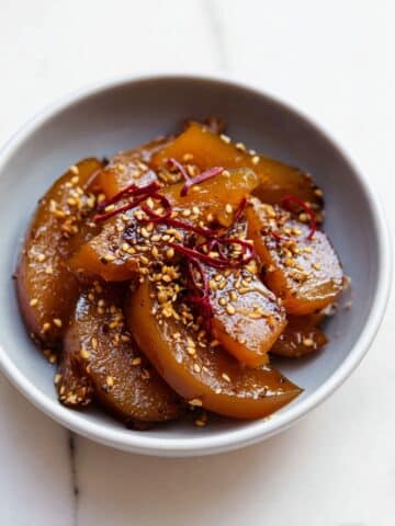 Spicy Pan-Fried Konnyaku with Soy-Sake Glaze Recipe