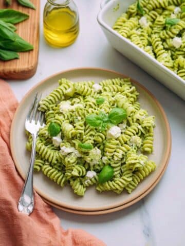 Pasta with Green Feta Basil Sauce Recipe