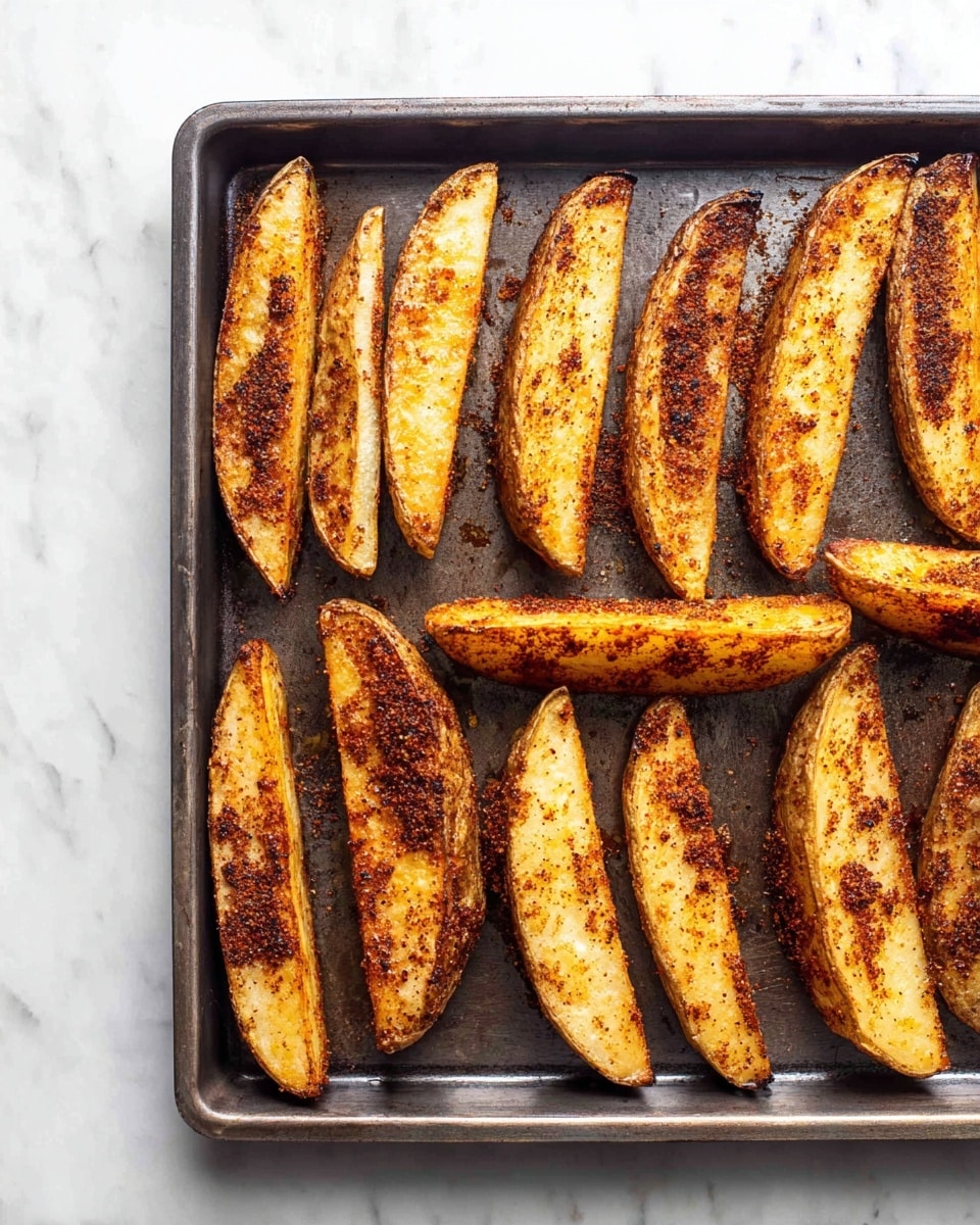 The image shows thick potato wedges stacked inside a white plate placed on a white marbled surface. Each wedge has a golden-brown crispy skin with specks of herbs and spices, and a soft off-white inside. There are visible bits of browned seasoning and green herb flakes scattered evenly over the potato wedges, giving them a textured and appetizing look. The wedges are arranged closely, some leaning against each other, highlighting their crunchy edges and soft centers photo taken with an iphone --ar 4:5 --v 7