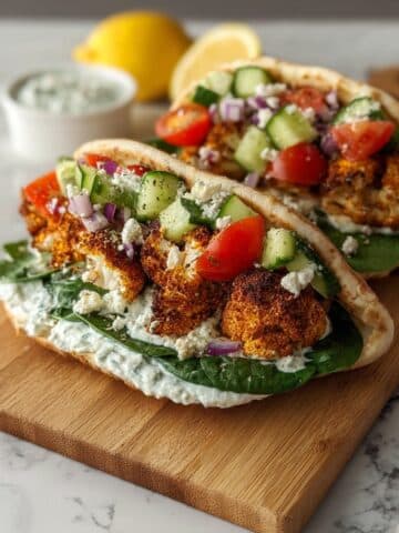 Cauliflower Pita Wraps with Roasted Veggies and Creamy Sauce Recipe