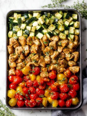 Honey Mustard Chicken with Roasted Zucchini and Tomatoes Recipe