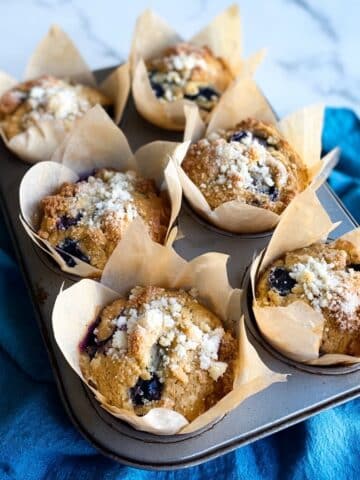 Potato Flake Sourdough Blueberry Muffins with Crumb Topping Recipe