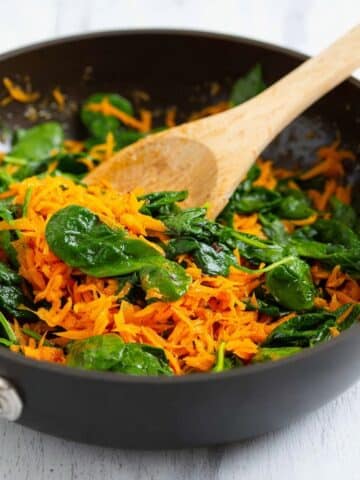 Garlicky Sauteed Sweet Potatoes & Spinach Recipe