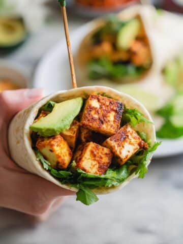 Garlic Roasted Cauliflower and Spicy Baked Tofu Burritos Recipe