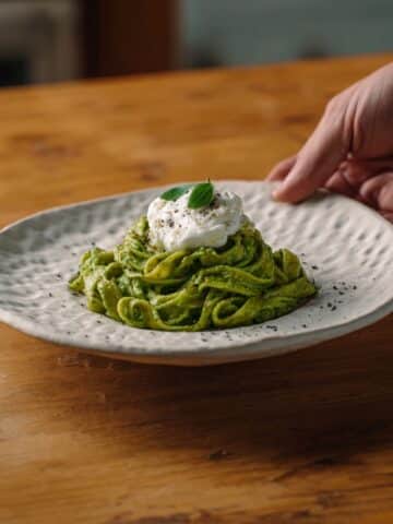 Basil Pesto Pasta with Crispy Breadcrumbs and Burrata Recipe