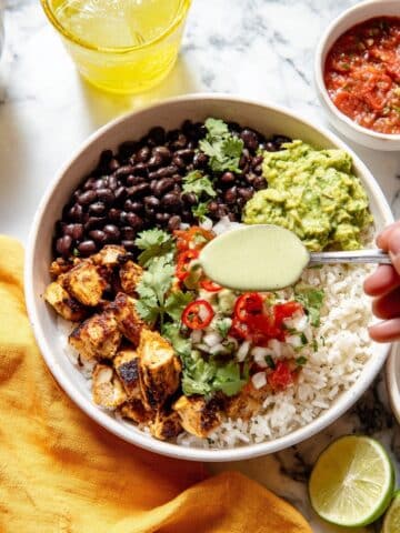 Chicken Burrito Bowls with Salsa, Black Beans, and Fresh Cilantro Recipe