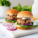 Greek Turkey Burgers with Feta, Sun-Dried Tomatoes, and Tzatziki Recipe