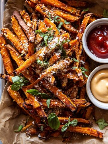 Garlic Parmesan Sweet Potato Fries with Spicy Aioli Recipe