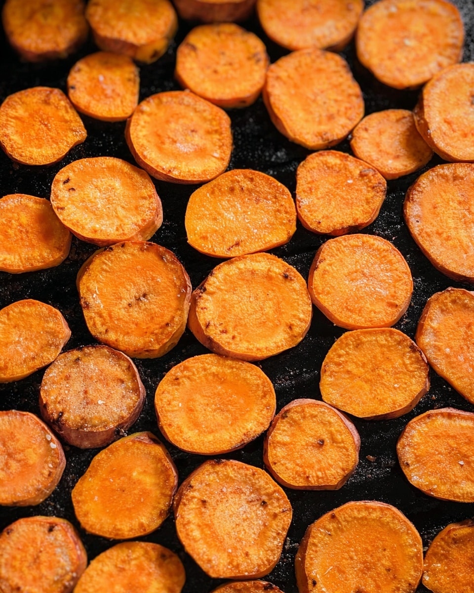 A white rectangular plate filled with a large pile of thin, round orange sweet potato chips with crispy, dark brown edges and some charred spots on the surface, showing a slightly rough texture. There is a small sprinkle of coarse salt on the chips. A silver metal tong is holding one chip over the plate, with a woman's hand slightly visible at the top left corner. The plate sits on a white marbled surface with a dark blue cloth featuring a white grid pattern underneath part of the plate. photo taken with an iphone --ar 4:5 --v 7