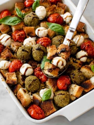 Sheet Pan Pesto Chicken Meatballs with Roasted Cherry Tomatoes and Balsamic Glaze Recipe