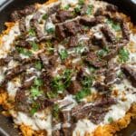 Steak, Cheese, and Rice Skillet with White Queso Recipe
