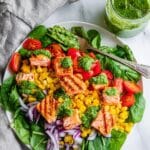 Salmon Salad with Summer Corn, Tomato, and Basil Dressing Recipe