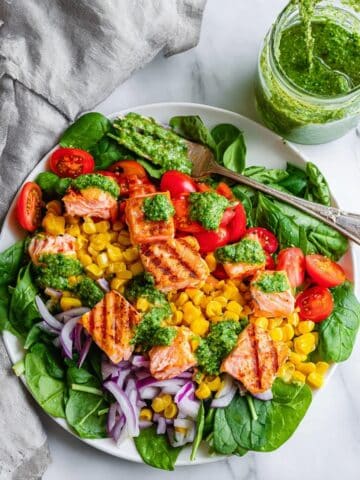 Salmon Salad with Summer Corn, Tomato, and Basil Dressing Recipe