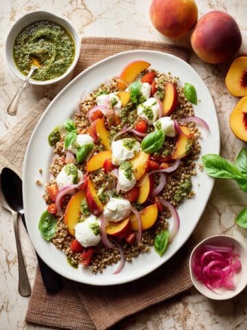 Peach and Tomato Farro Salad with Basil Dressing Recipe