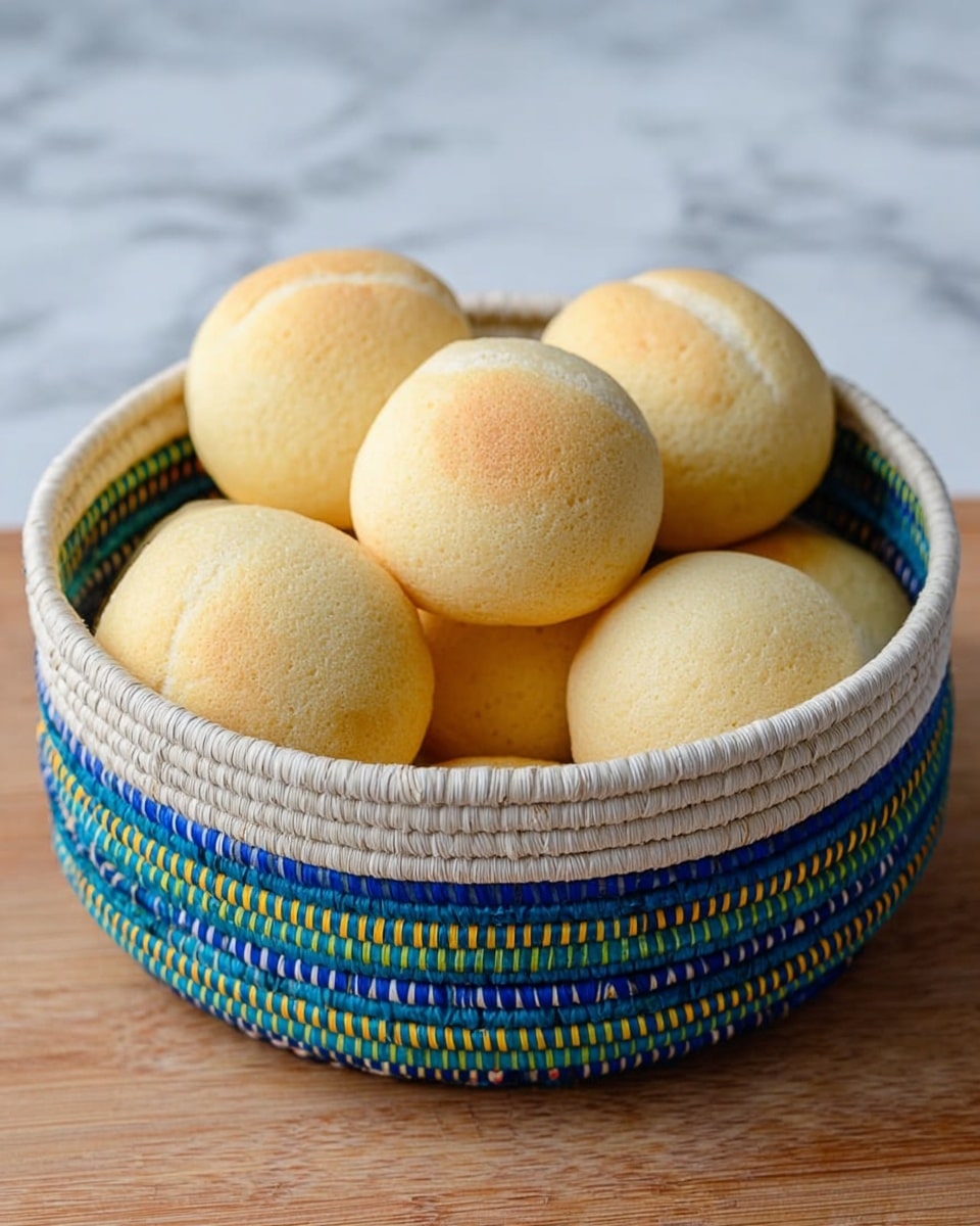 A woman's hand holds a small, round, soft bread piece with a pale yellow, slightly textured inside and a light brown bottom crust. In the background, there is a white bowl filled with several similar round, smooth bread pieces with pale yellow tops and light brown bottoms. The bowl sits on a white marbled surface, and the image is taken from an overhead angle showing the bread pieces stacked closely together. photo taken with an iphone --ar 4:5 --v 7