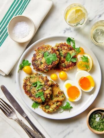 Zucchini Fritters with Zhoug and Jammy Eggs Recipe